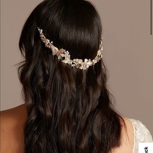 Filigreed Leaf Crystal and Pearl Headband